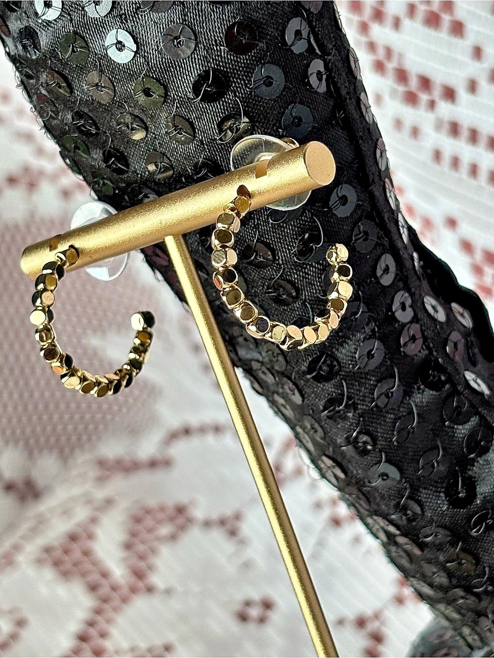 Park Lane Hazy Sparkling Beaded Hoop Earrings in Gold Metal NWT 7/8”